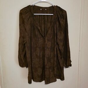 Banana Republic Womens Satin Floral Top Size XL Brown Edwardian Jacquard Fairy